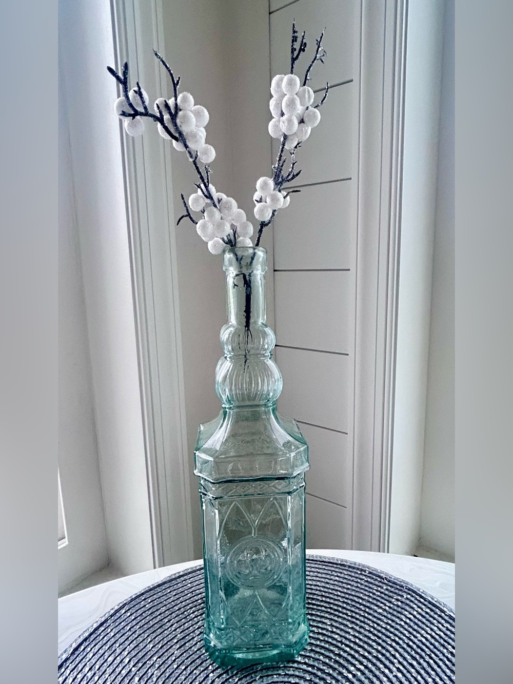 Vintage 1970s Couronne Company Green 11in Glass Bottle Decanter Restyle!